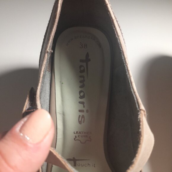 *BOGO FREE* Tamaris Women’s Size 38 Mary Jane Heels – Beige & Grey - Picture 4 of 5